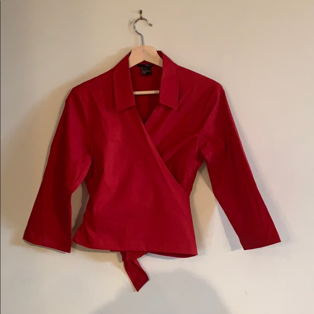 Red wrap blouse
